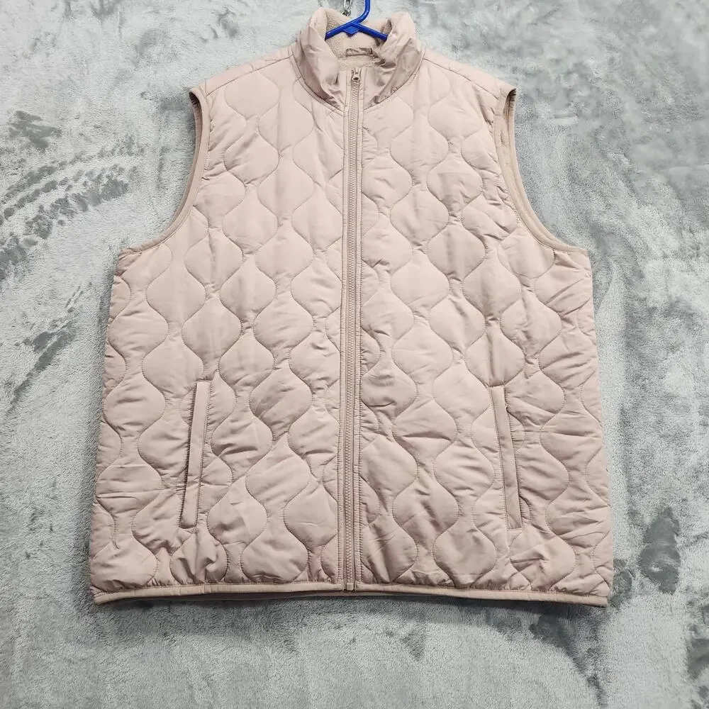 Goodfellow‎ Vest Womens XL Dusty Pink Sleeveless Full Zip Quilted Fleece Lined